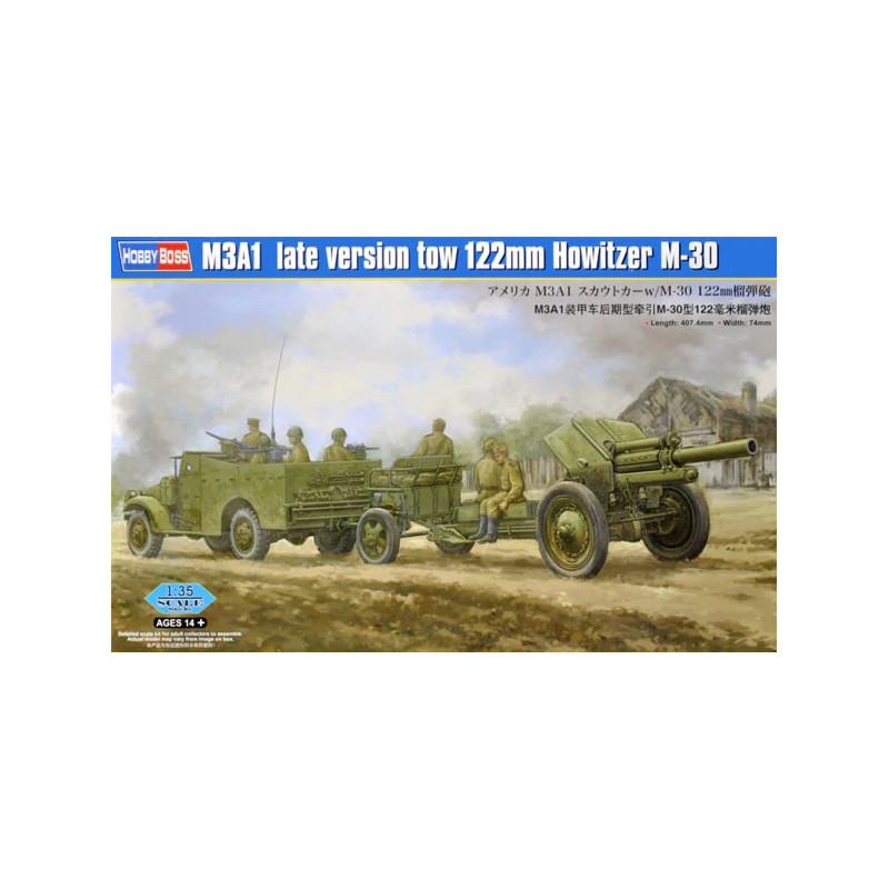 Hobby Boss Maquette M3A1 (late version) Tow 122mm Howitzer M-30 1:35 référence 84537