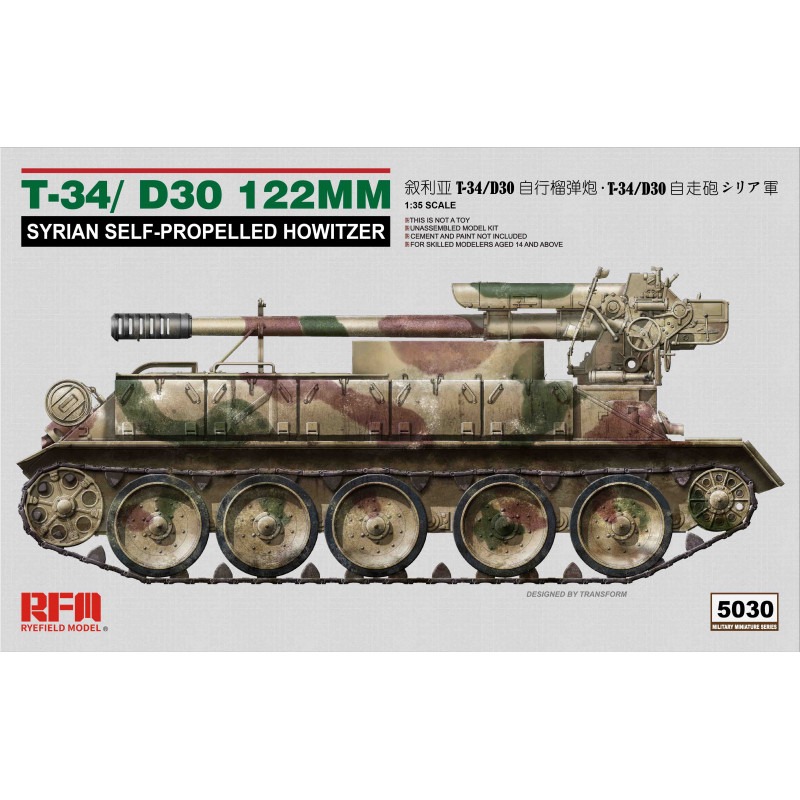 Ryefield Model Maquette T-34/D30 122mm Syrian Self-Propelled Howitzer 1:35 référence 5030