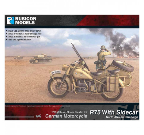 Rubicon Models® -Moto Allemande R75 avec sidecar (campagne Afrique du nord) 1:56 (28 mm) référence 280052