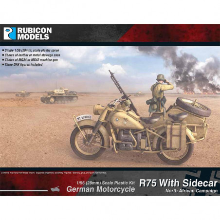 Rubicon Models® -Moto Allemande R75 avec sidecar (campagne Afrique du nord) 1:56 (28 mm) référence 280052