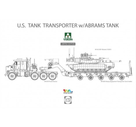 Takom maquette US Tank Transporter + Abrams Tank 1:72 (Limited Edition) référence 5002X