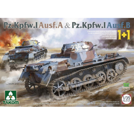 Takom maquette 1+1 Panzer I Ausf.A + Panzer I Ausf.B 1:35 référence 2145