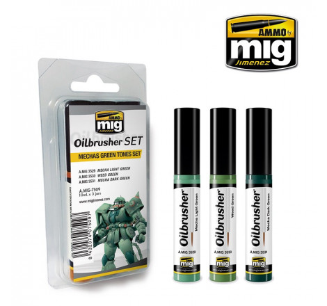 Set oilbrusher vert AMIG7509 mechas green tones set Ammo. Aupetitbunker reims