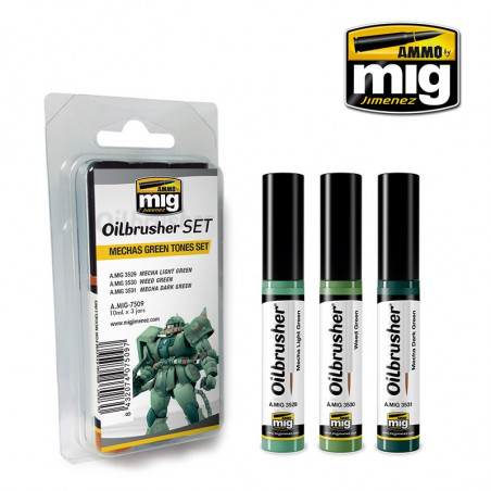 Set oilbrusher vert AMIG7509 mechas green tones set Ammo. Aupetitbunker reims