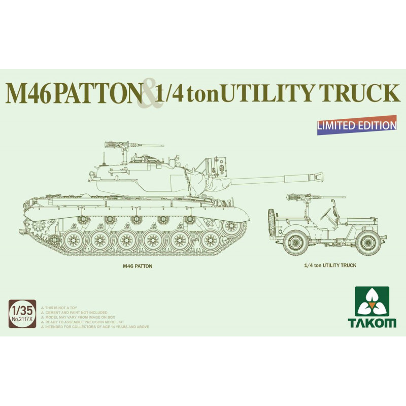 Takom® Maquette M46 Patton + Jeep 1/4ton Utility truck 1:35 (édition limité)