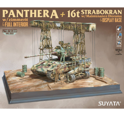 Suyata® maquette char Panther Ausf.A (kit intérieur) + 16t Strabokran + base diorama 1:48