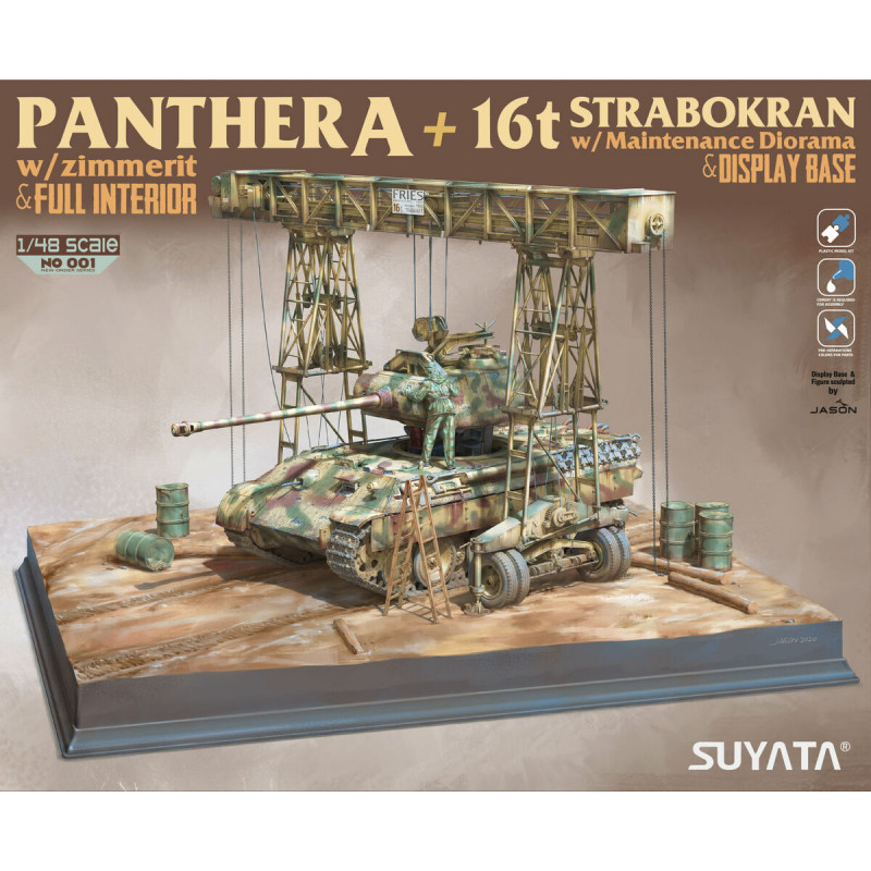 Suyata® maquette char Panther Ausf.A (kit intérieur) + 16t Strabokran + base diorama 1:48