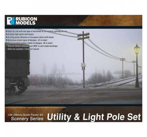 Rubicon Models® set poteaux télégraphiques et lampadaires époque WW2 1:56