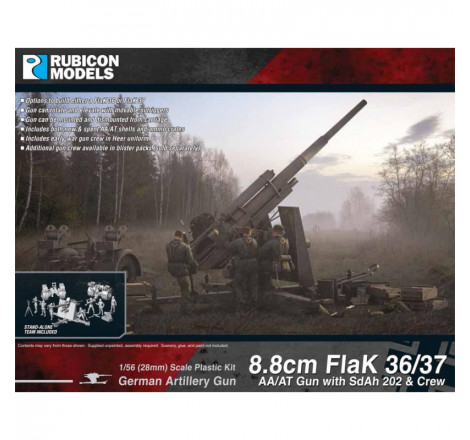 Rubicon Models® maquette 8.8cm Flak 36/37 AA/AT canon + Sdah 202 et servants 1:56 référence 280069