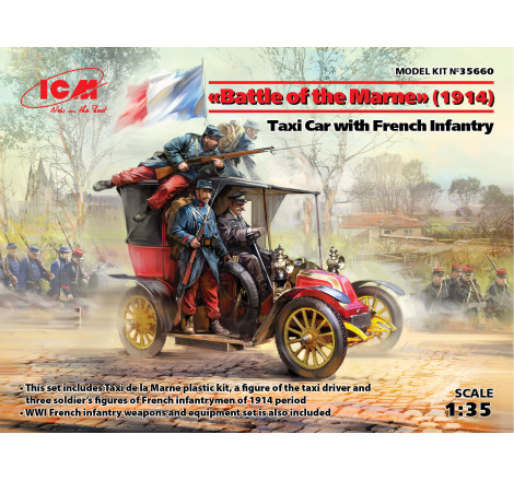 ICM® Maquette militaire Taxi de la marne avec infanterie française 1:35