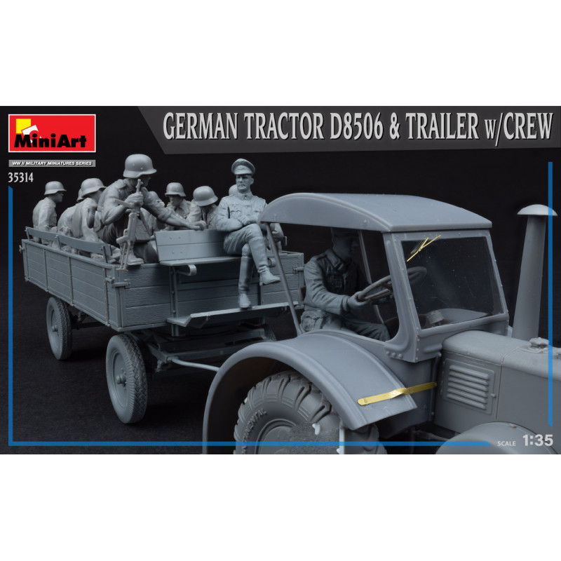Maquette Mini art Tracteur allemand D8506 avec remorque et équipage