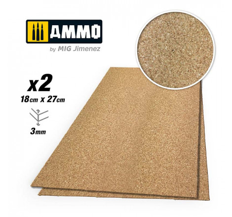 Ammo® Create Cork - Feuille de liège 3 mm (x2) grain fin référence A.MIG-8837