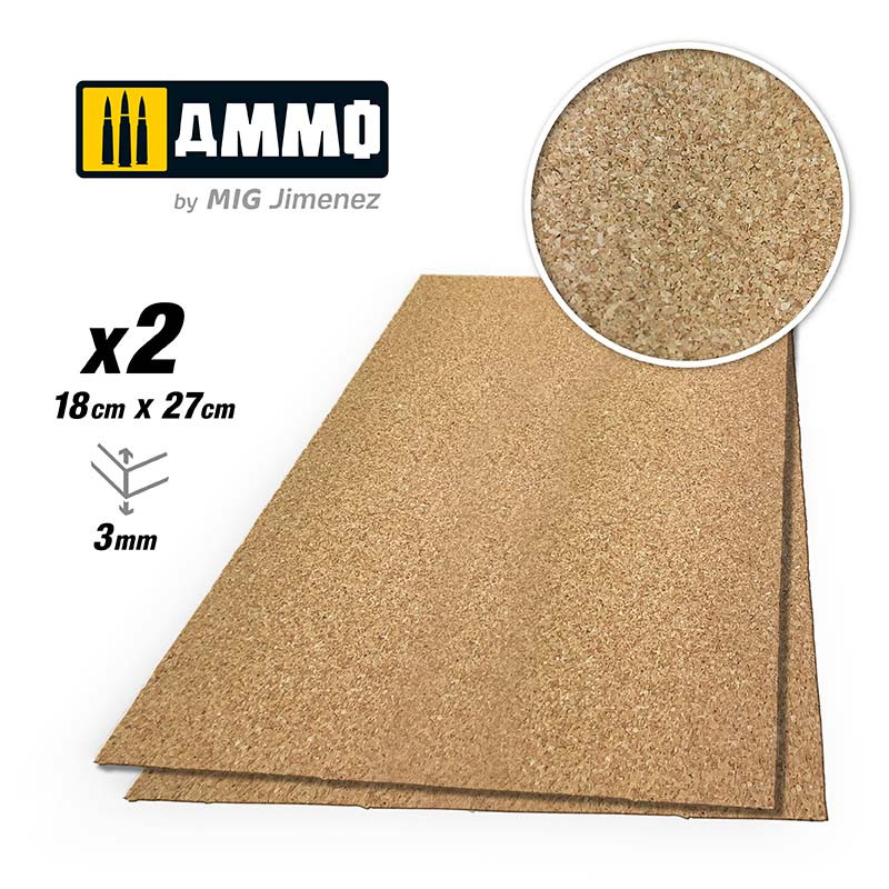 Ammo® Create Cork - Feuille de liège 3 mm (x2) grain fin référence A.MIG-8837