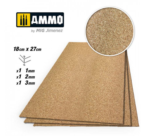 Ammo® Create Cork - Mix feuille de liège 1/2/3 mm (x3) grain fin référence A.MIG-8838