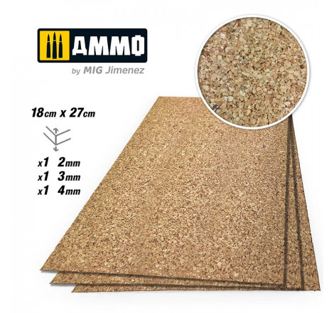 Ammo® Create Cork - Mix feuille de liège 2/3/4 mm (x3) grain moyen référence A.MIG-8842