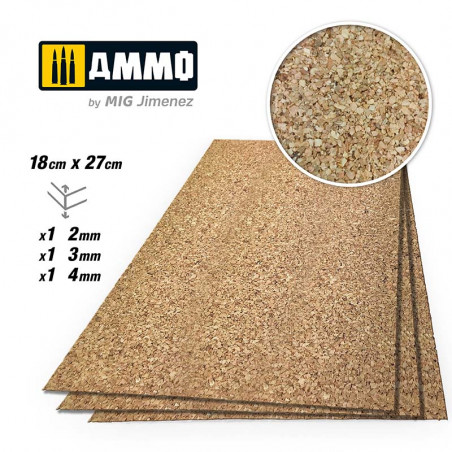 Ammo® Create Cork - Mix feuille de liège 2/3/4 mm (x3) grain moyen référence A.MIG-8842