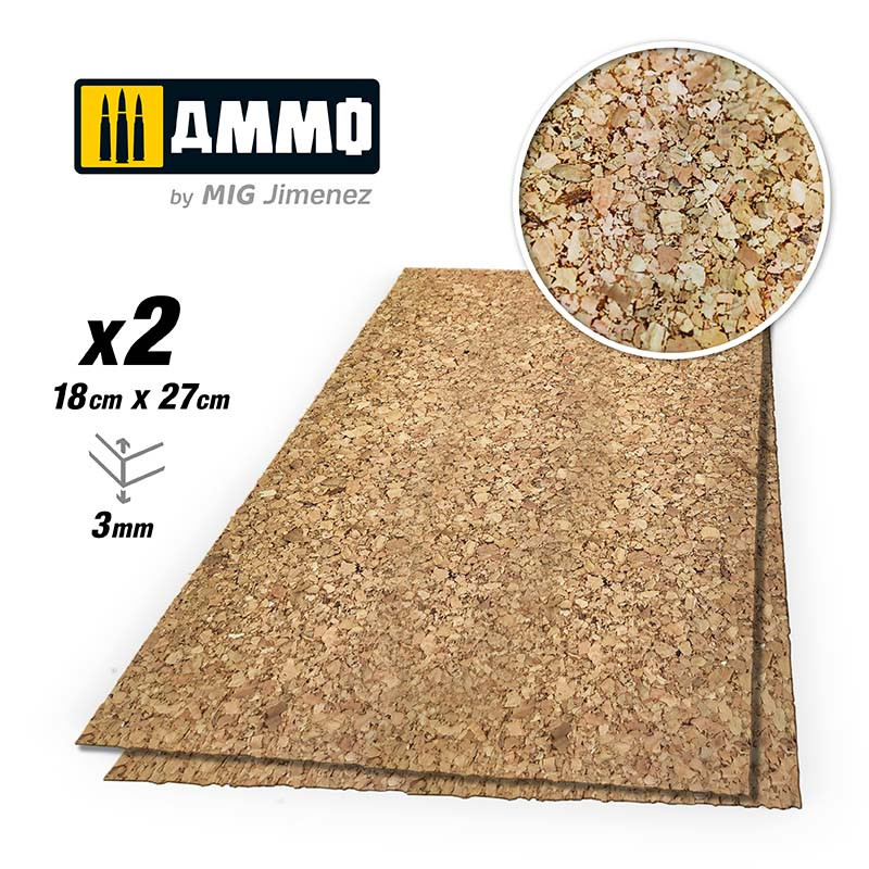 Ammo® Create Cork - Feuille de liège 3 mm (x2) gros grain référence A.MIG-8843