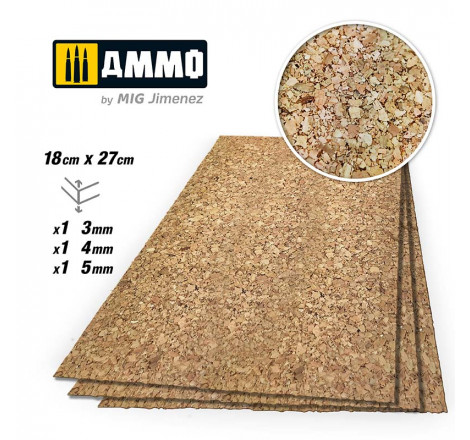 Ammo® Create Cork - Mix feuille de liège 3/4/5 mm (x3) gros grain référence A.MIG-8846