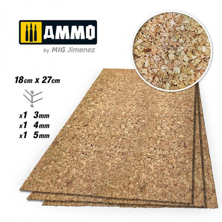 Ammo® Create Cork - Mix feuille de liège 3/4/5 mm (x3) gros grain référence A.MIG-8846