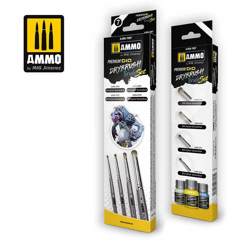 Ammo® Set de pinceaux Drybrush pour technique brossage à sec référence A.MIG-7607