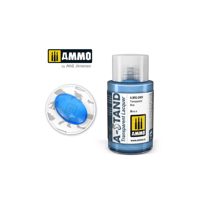 Ammo® Peinture A-Stand Transparent Blue Lacquer référence A.MIG-2403