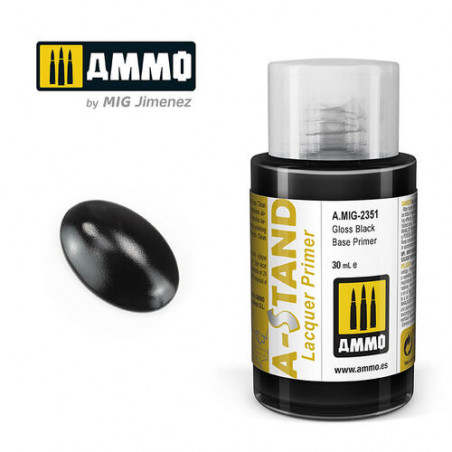 Ammo® Peinture A-Stand Black Gloss Base Primer Lacquer référence A.MIG-2351