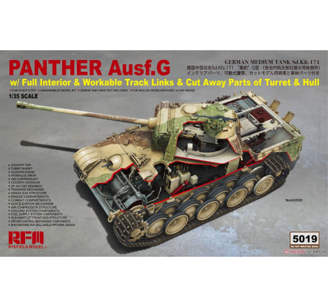 Rye Field Model® Maquette militaire Panther Ausf.G + intérieur + section coupée 1:35 référence 5019