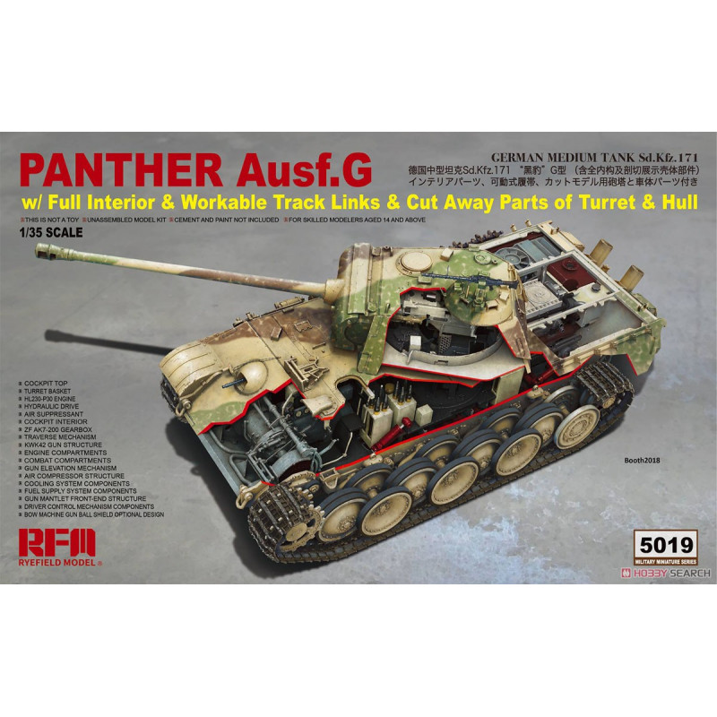 Rye Field Model® Maquette militaire Panther Ausf.G + intérieur + section coupée 1:35 référence 5019