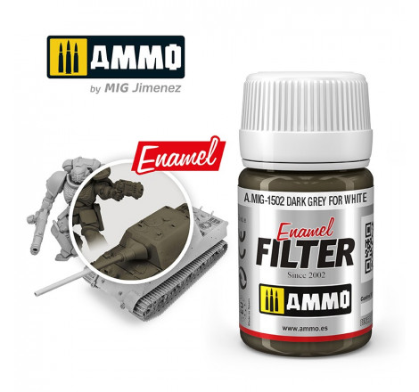 Ammo® Filtre enamel gris foncé pour blanc A.MIG-1502
