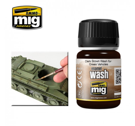 Ammo® Wash enamel Dark Brown Wash for Green Vehicles référence A.MIG-1005