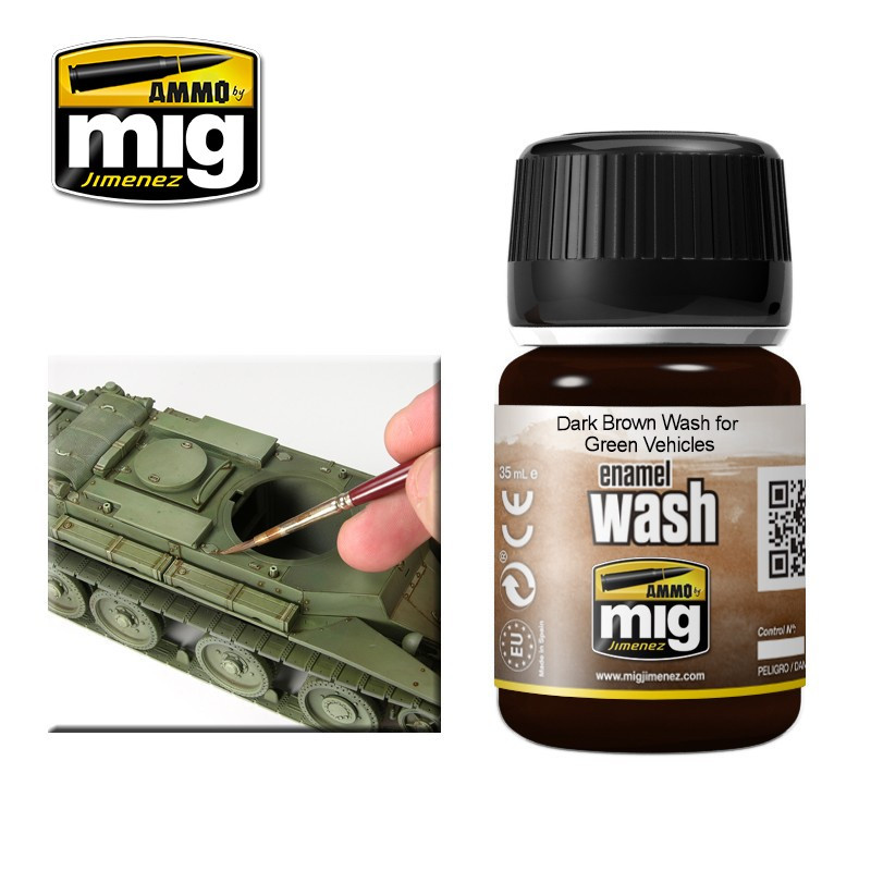 Ammo® Wash enamel Dark Brown Wash for Green Vehicles référence A.MIG-1005