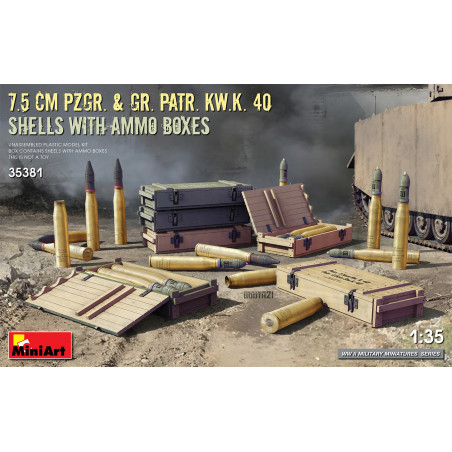 MiniArt® Obus avec caisses de munition 7.5 cm PZGR. & GR. PATR. KW.K. 40 1:35 référence 35381