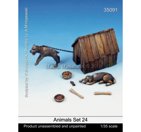 Mantis miniatures® Set animaux chiens avec niche 1:35