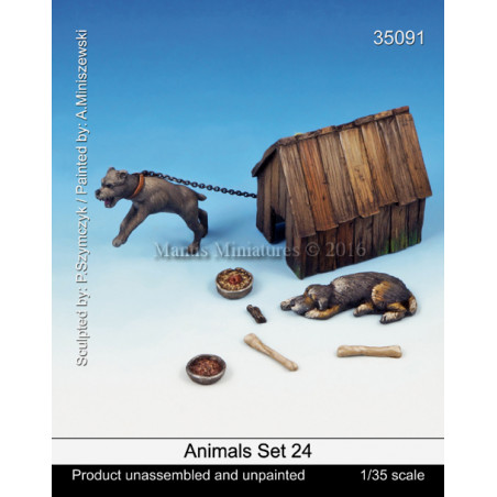 Mantis miniatures® Set animaux chiens avec niche 1:35