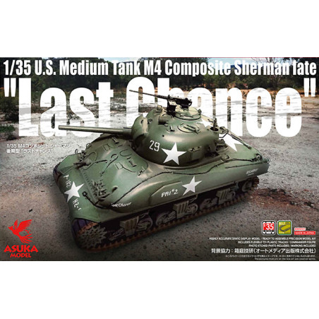 Asuka Model® Maquette militaire char US Sherman M4 Composite (production tardive) "last chance" 1:35 référence 35-049
