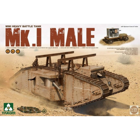 Takom® Maquette militaire de tank MK.I MALE + Sponson Crane & Trailer 1:35 référence 2031