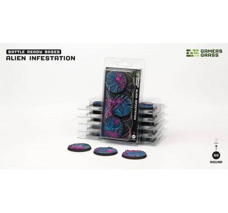 GamersGrass® - Socle résine Alien Infestation rond 50 mm (x3) référence GGB-AIR50