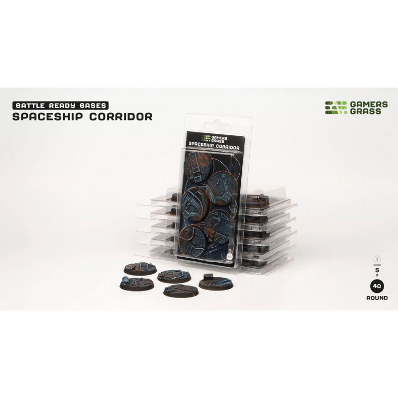 GamersGrass® - Socles résine Spaceship Corridor rond 40 mm (x5) référence GGB-SPR40