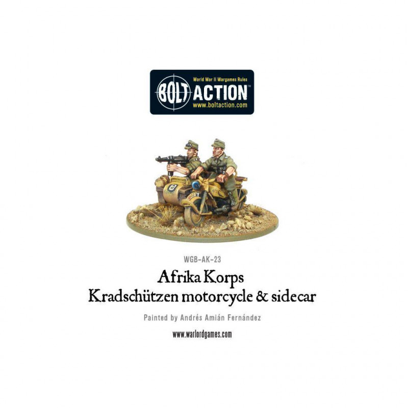 Warlord Games® Bolt Action - Afrika Korps Kradschutzen Motorcycle & sidecar 1:56 référence WGB-AK-23