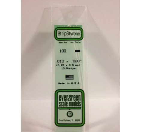 Evergreen® Profilé plastique n°100 baguette dimensions 360 x 0,25 x 2,5 mm (x10)