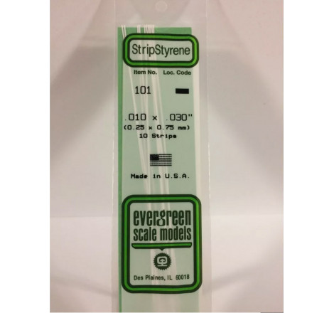 Evergreen® Profilé plastique n°101 baguette dimensions 360 x 0,25 x 0.75 mm (x10)