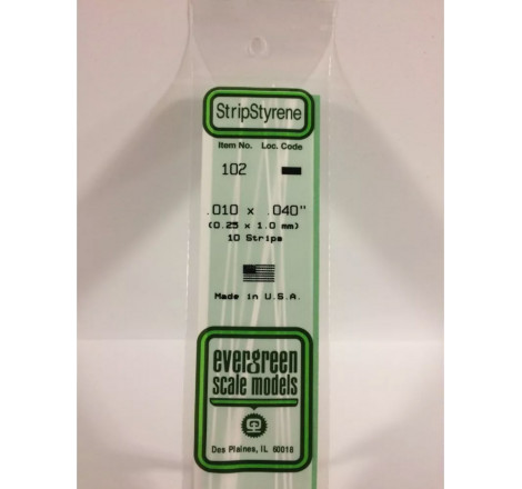 Evergreen® Profilé plastique n°102 baguette dimensions 360 x 0,25 x 1.0 mm (x10)