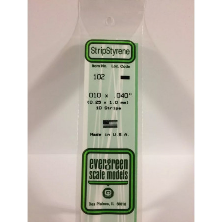 Evergreen® Profilé plastique n°102 baguette dimensions 360 x 0,25 x 1.0 mm (x10)
