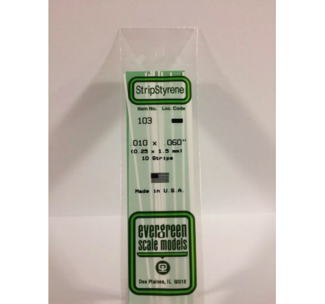 Evergreen® Profilé plastique n°103 baguette dimensions 360 x 0,25 x 1.5 mm (x10)