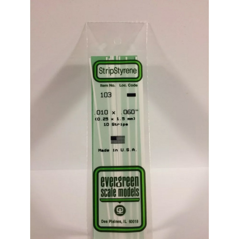 Evergreen® Profilé plastique n°103 baguette dimensions 360 x 0,25 x 1.5 mm (x10)