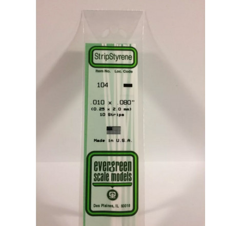 Evergreen® Profilé plastique n°104 baguette dimensions 360 x 0,25 x 2.0 mm (x10)