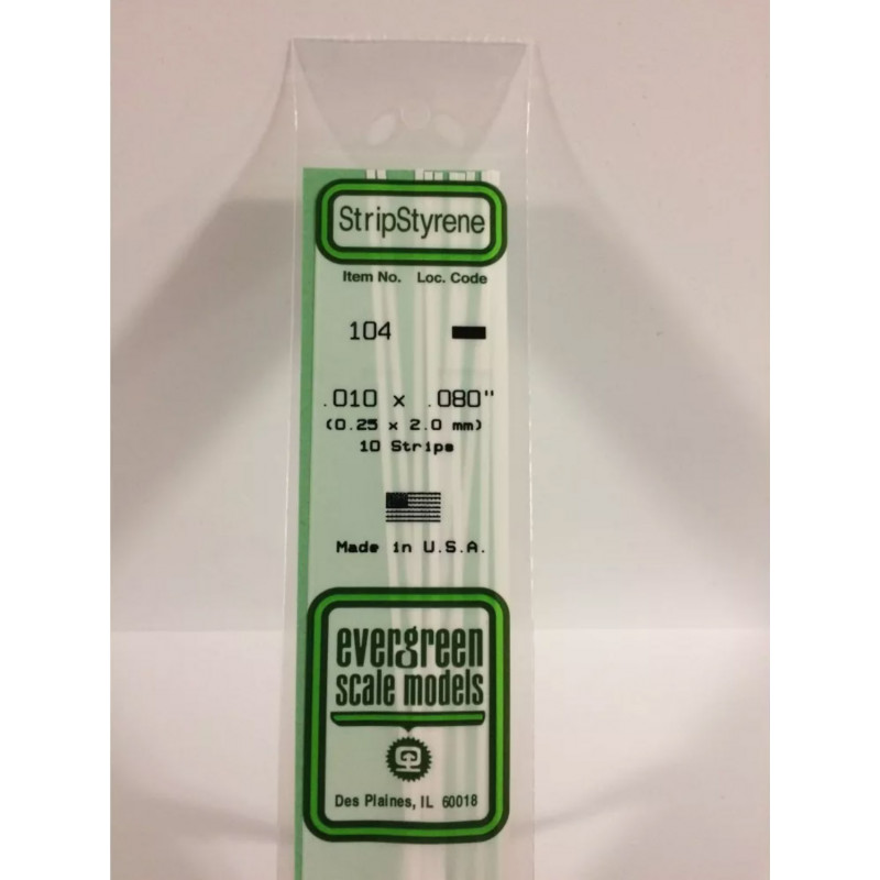 Evergreen® Profilé plastique n°104 baguette dimensions 360 x 0,25 x 2.0 mm (x10)