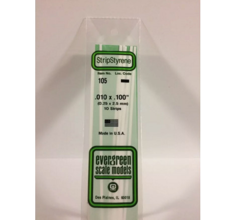 Evergreen® Profilé plastique n°105 baguette dimensions 360 x 0,25 x 2.5 mm (x10)
