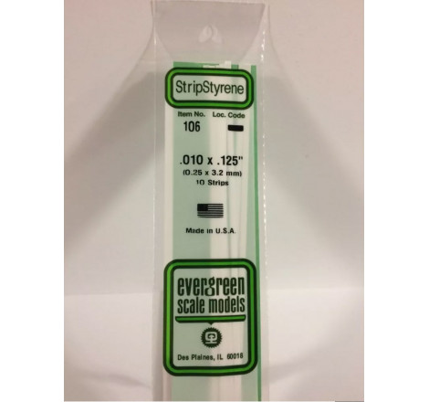 Evergreen® Profilé plastique n°106 baguette dimensions 360 x 0,25 x 3.2 mm (x10)