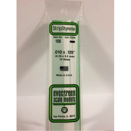 Evergreen® Profilé plastique n°106 baguette dimensions 360 x 0,25 x 3.2 mm (x10)